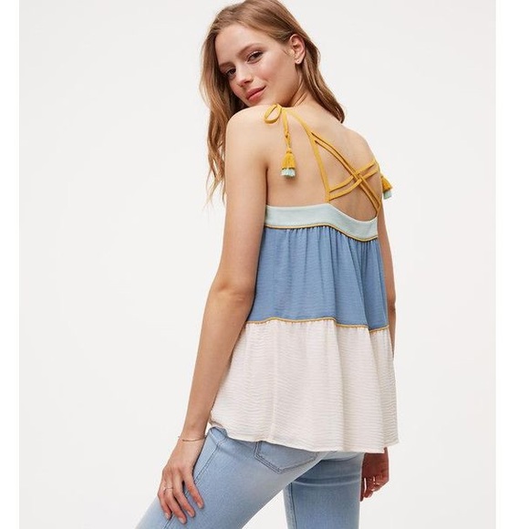 LOFT Tops - LOFT Blue Poolside Peplum Cami w Fringe Tassels